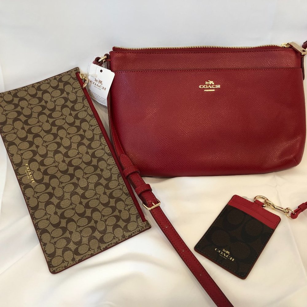 NWT Leather Coach XGRN LTH EW POP CRSB / True Red